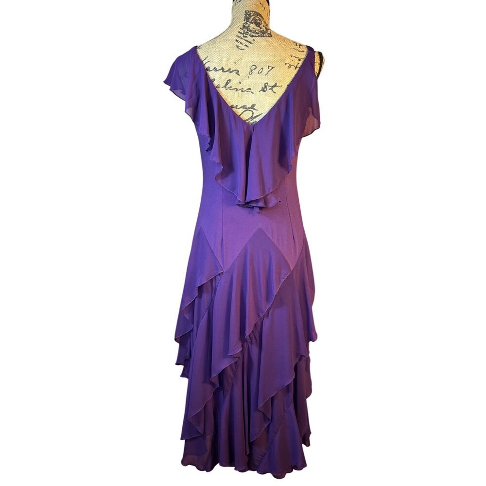 Y2K Asymmetrical Dress Size 8 Purple Layered Ruffles Fairy Core Ballet Core - Picture 2 of 8